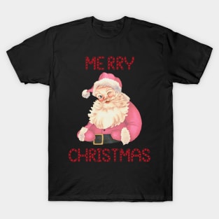 Retro Vintage Pink Santa Claus - Merry Christmas Text T-Shirt